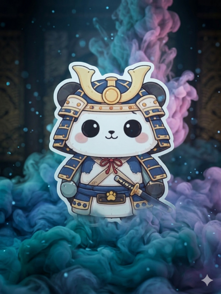 Samurai Panda Sticker anime-style character design - Too Lazy Panda