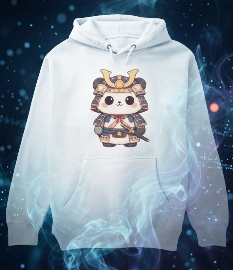 Samurai Panda Hoodie anime-style character design - Too Lazy Panda