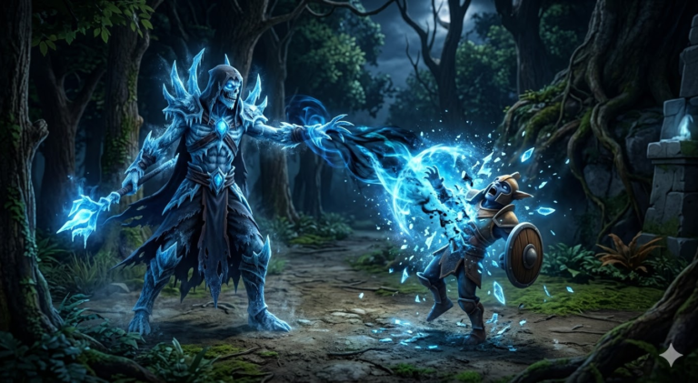 Lich from Dota 2 using Sacrifice ability on a creep with dark icy magic effects - Too Lazy Panda