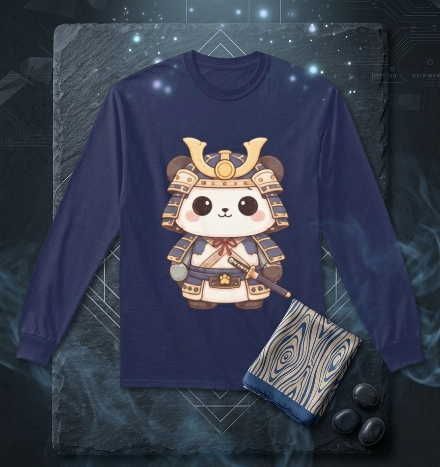 Samurai Panda Long Sleeve anime-style character design - Too Lazy Panda