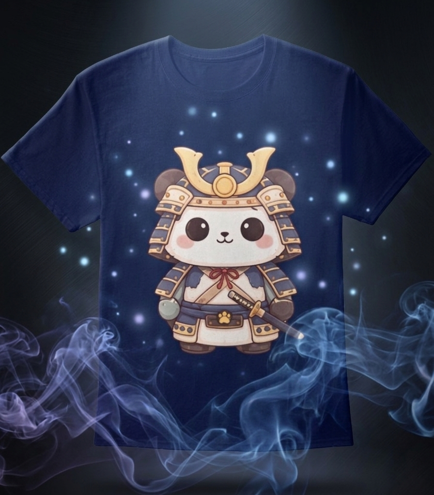 Samurai Panda T-Shirt anime-style character design - Too Lazy Panda