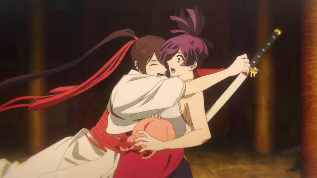 Sagiri jumping and hugging Yuzuriha happily in Hell’s Paradise Episode 12 - Too Lazy Panda