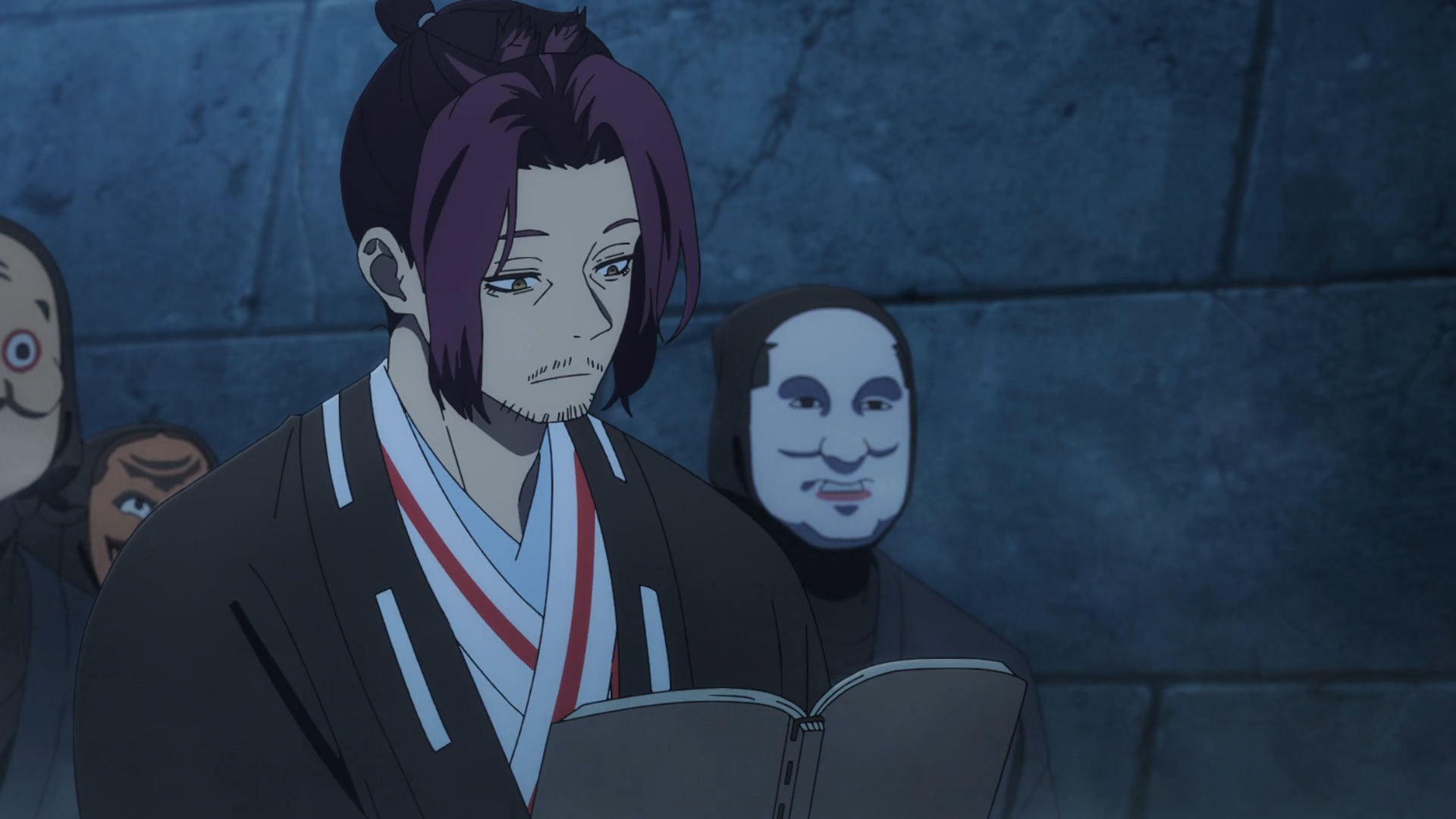 Jikka reading about Chōbei in his notebook in Hell’s Paradise Episode 12 - Too Lazy Panda