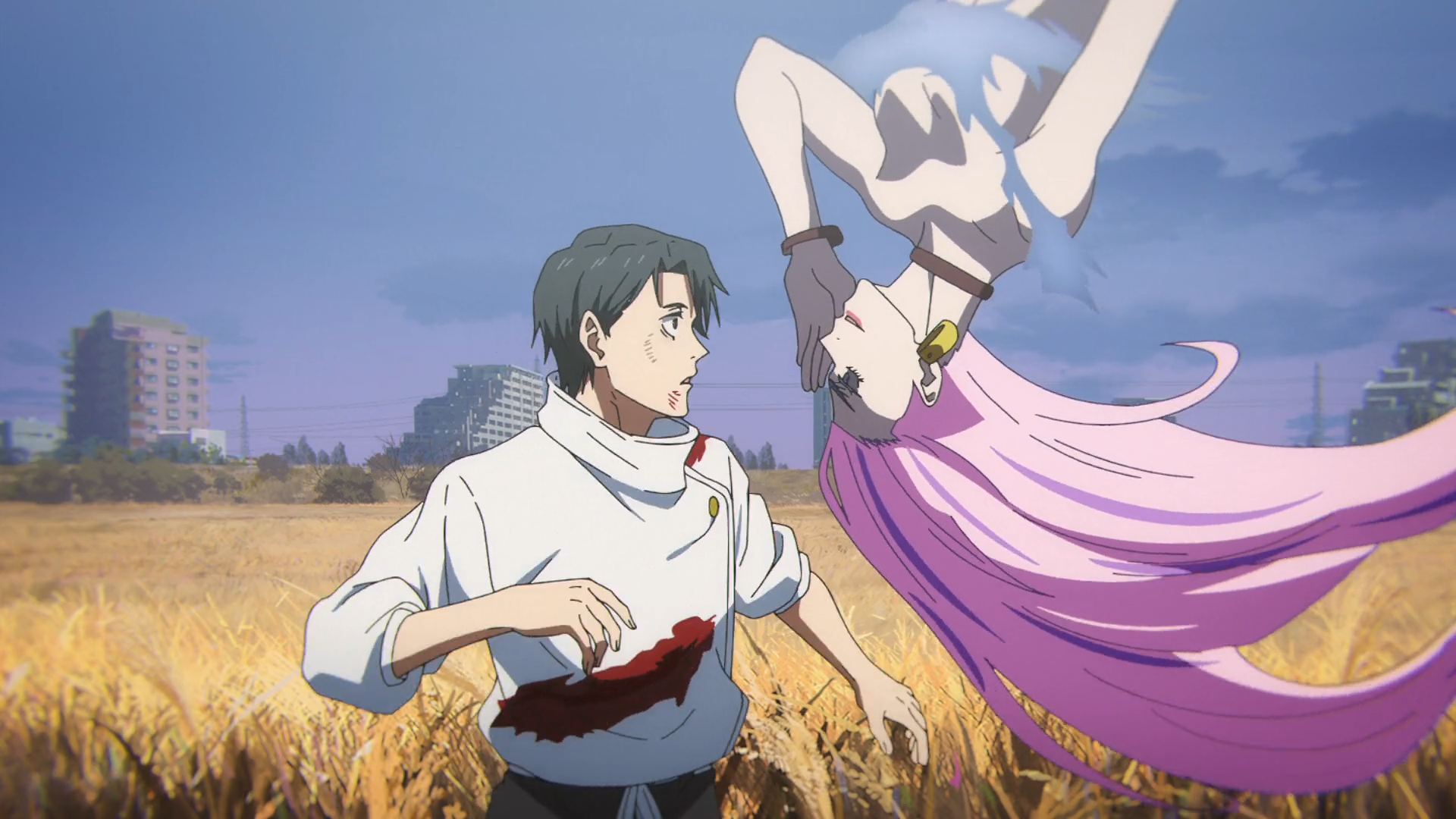 Takako Uro facing Yuta Okkotsu after Kurourushi is defeated in Jujutsu Kaisen Episode 12 - Too Lazy Panda