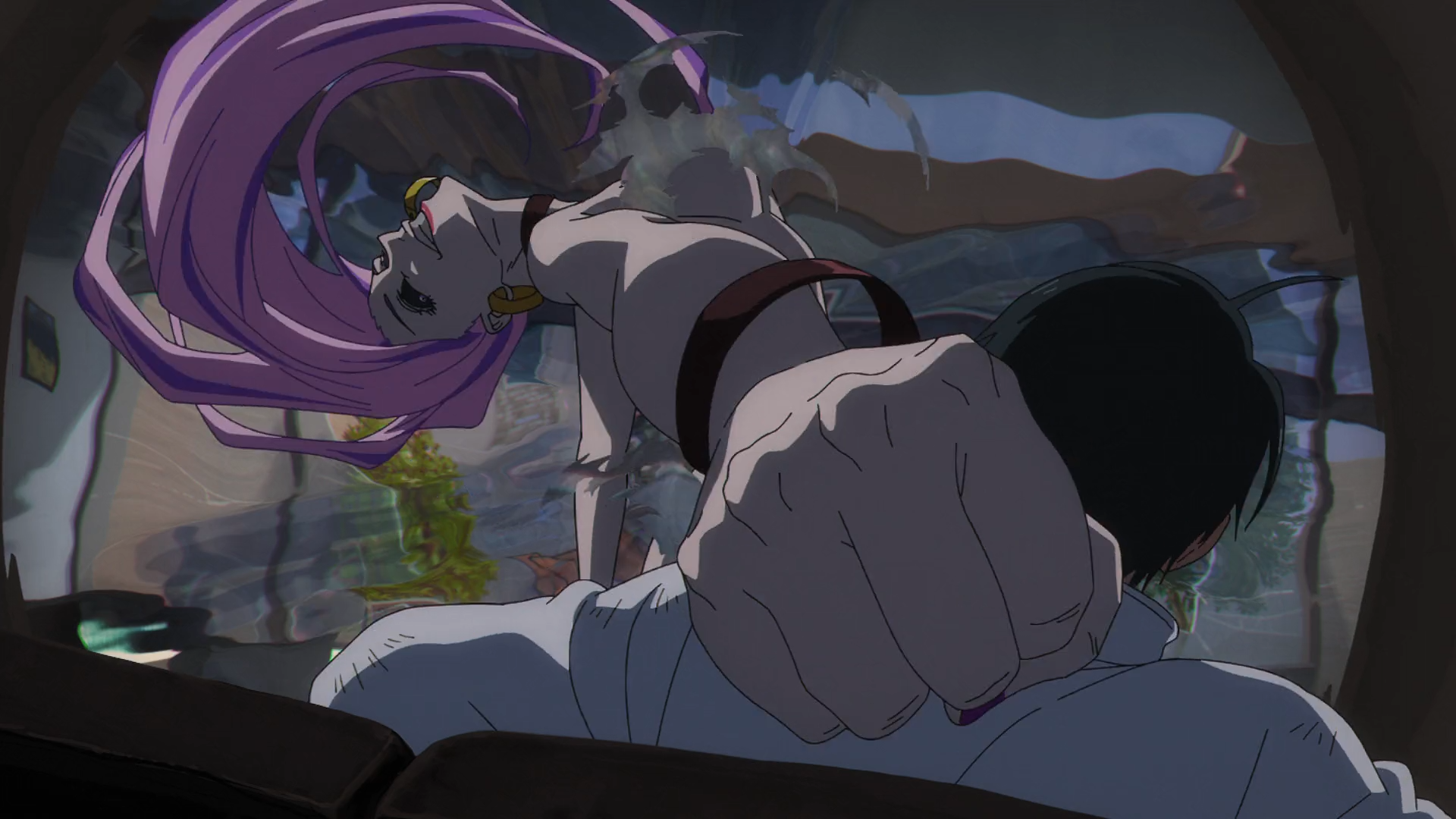 Takako Uro lunging to punch Yuta Okkotsu during their intense battle in Jujutsu Kaisen Episode 12 - Too Lazy Panda