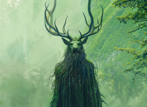 Mythical forest deity with stag features - Too Lazy Panda