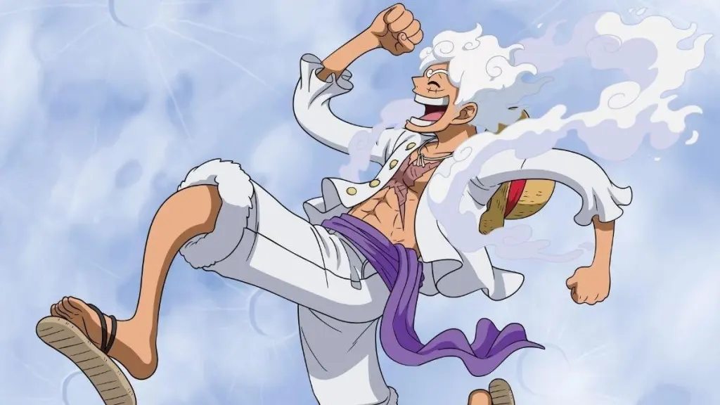 Monkey D. Luffy in Gear 5 Nika form with white hair and glowing aura representing peak anime power scaling debate - Too Lazy Panda