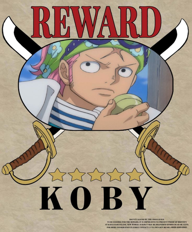 One Piece marine wanted poster featuring Captain Koby - Too Lazy Panda