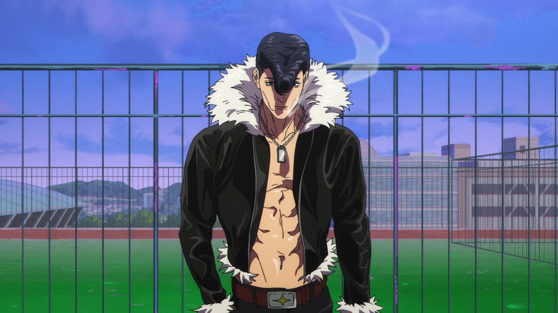 Ryu Ishigori smoking a cigarette, showing his calm and confident demeanor in Jujutsu Kaisen Episode 12 - Too Lazy Panda