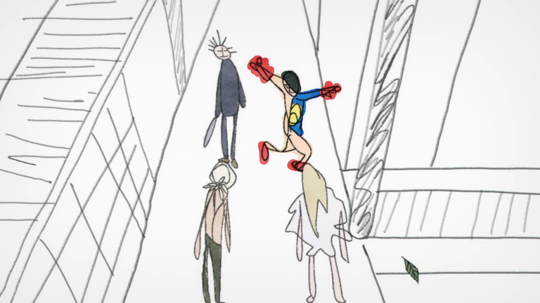 Takaba making jokes during a battle scene with four characters in anime - Too Lazy Panda
