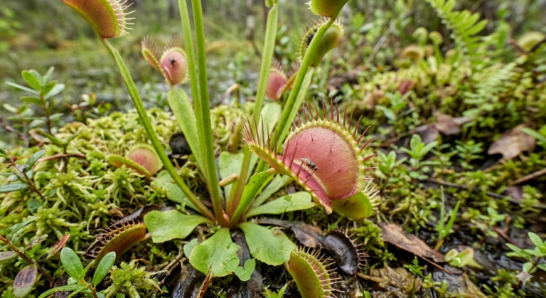 Venus Flytrap plant with open trap showing teeth-like edges ready to catch insects - Too Lazy Plants