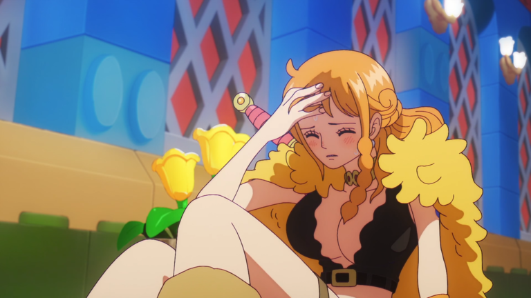 Nami wakes up inside a mysterious Lego-like structure holding her head - Too Lazy Panda