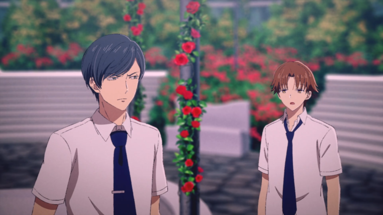 Ayanokoji and Vice President Ikuto Kiriyama talking about the upcoming uninhabited island exam during a tense school discussion – Too Lazy Panda