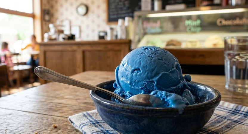 Blue Moon ice cream, a brightly colored dessert with a unique flavor often described as sweet and marshmallow-like - Too Lazy Facts