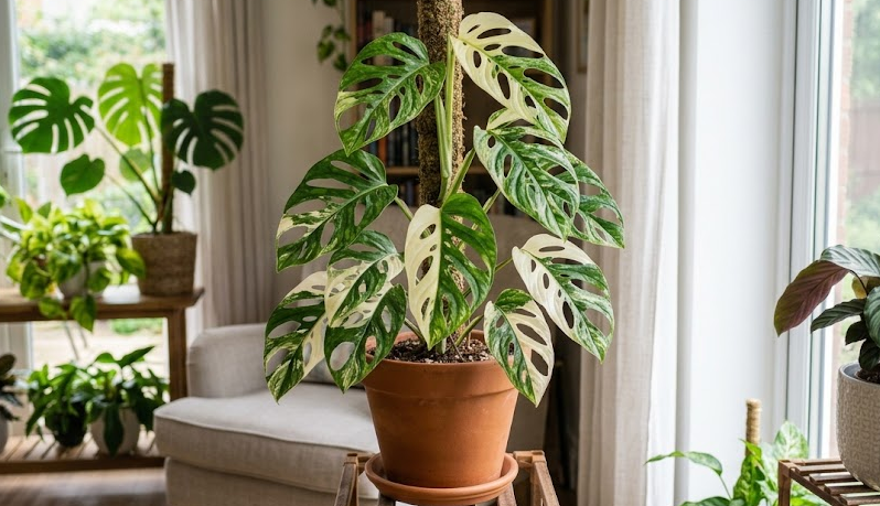 Variegated Monstera Adansonii with holes and white variegation, rare expensive plant - Too Lazy Plants