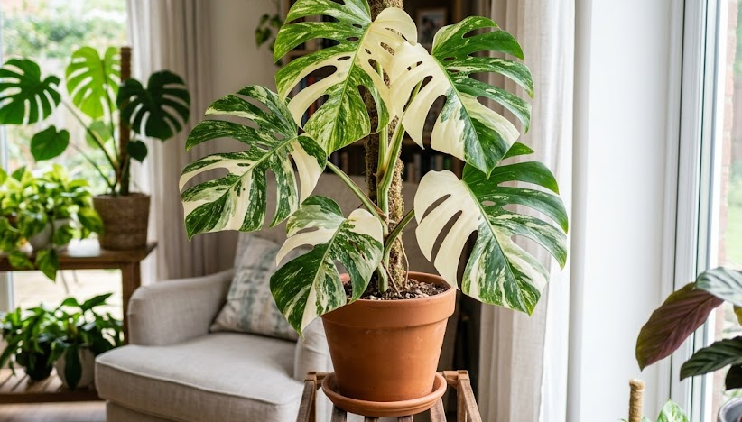 Variegated Monstera Albo with white and green leaves, one of the most expensive plants - Too Lazy Plants