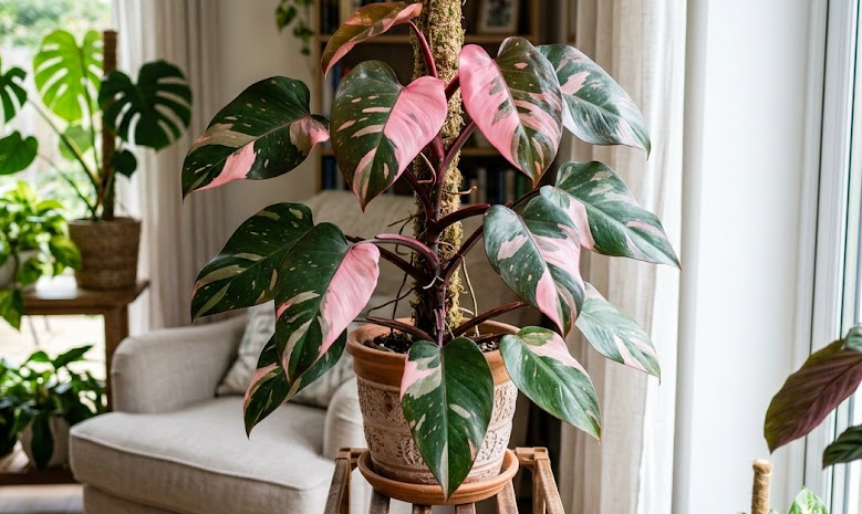 Pink Princess Philodendron with pink variegated leaves, one of the most expensive plants during peak hype - Too Lazy Plants