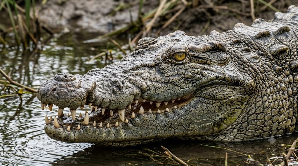 Crocodile showing sharp teeth and aggressive look dangerous predator – Too Lazy Facts