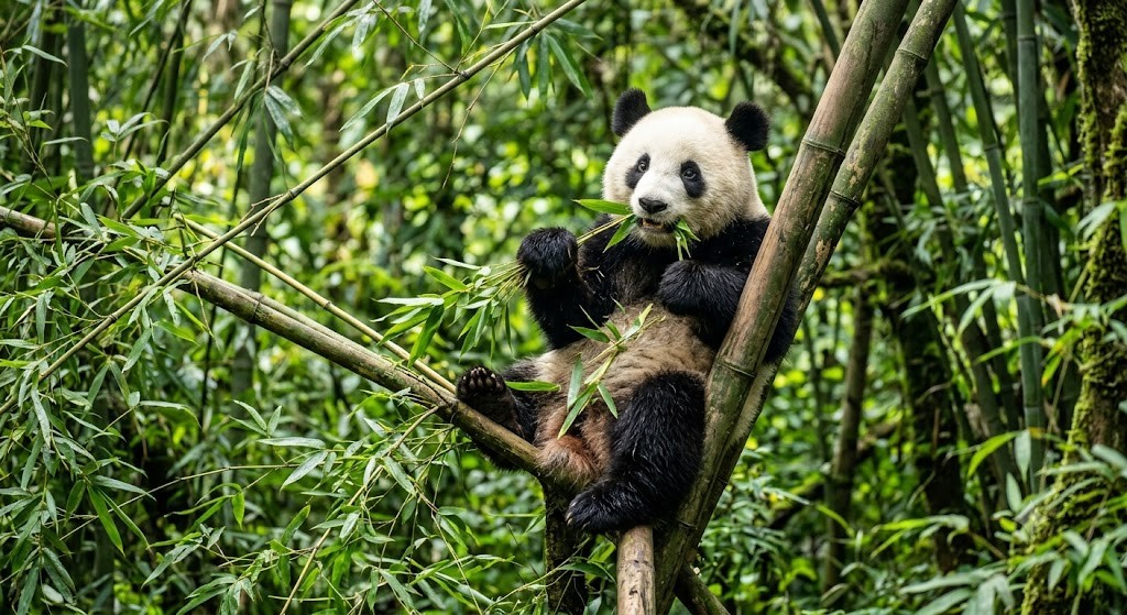 giant panda eating bamboo in China forest - Too Lazy Facts