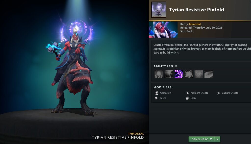 Disruptor Tyrian Resistive Pinfold set from The International 2026 Tyrian Regalia treasure in Dota 2 - Too Lazy Panda