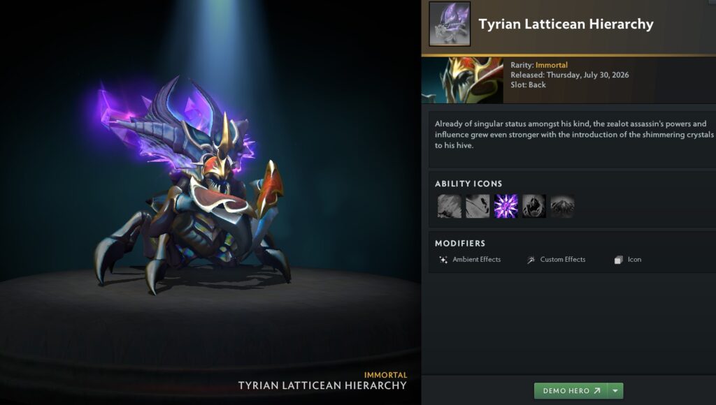 Nyx Assassin Tyrian Latticean Hierarchy set from The International 2026 Tyrian Regalia treasure in Dota 2 - Too Lazy Panda