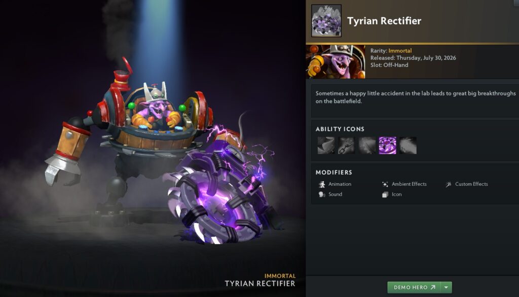 Timbersaw Tyrian Rectifier set from The International 2026 Tyrian Regalia treasure in Dota 2 - Too Lazy Panda